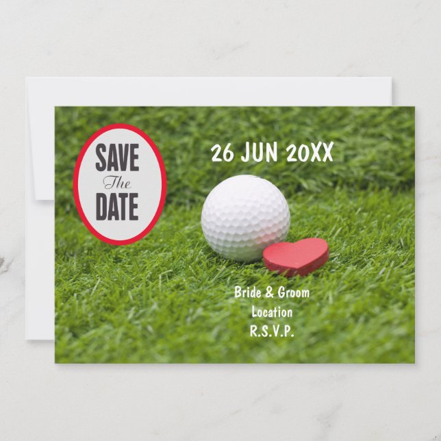 Golf Save the Date für Golfspieler mit Golfball Li Einladung (Vorderseite)
