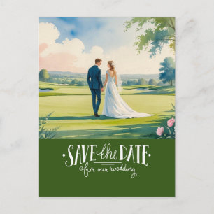 Golf Save the Date für Hochzeit Braut Bräutigam  Postkarte