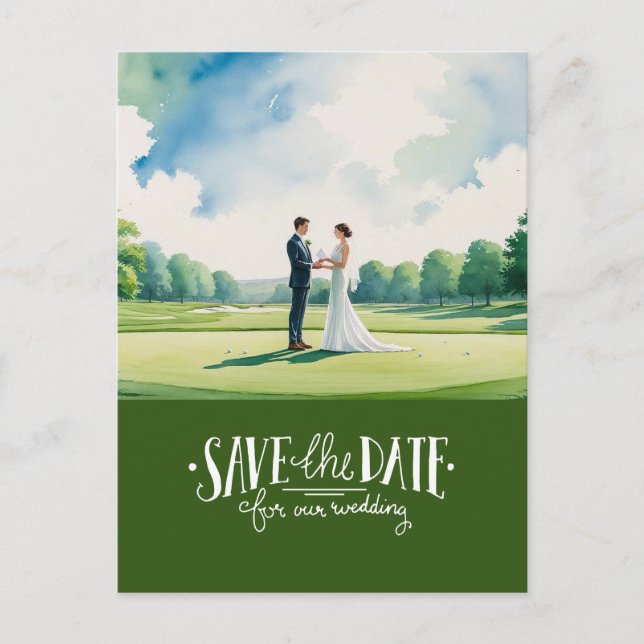 Golf Save the Date für Hochzeit Braut Bräutigam Postkarte (Vorderseite)