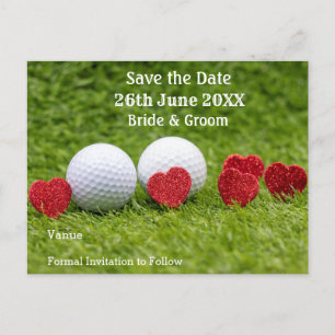 Golf Save the Date für Hochzeit mit rotem Herzen Einladungspostkarte