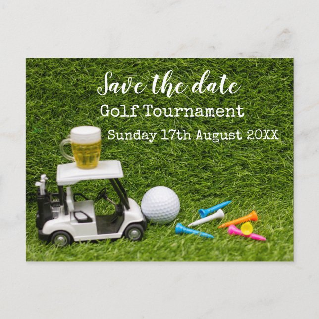 Golf Save the Date Golf Turnier auf grünem Announ Ankündigungspostkarte (Vorderseite)