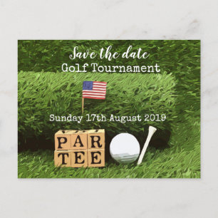 Golf Save the Date Golf Turnier mit U.S.A.Flag Ankündigungspostkarte