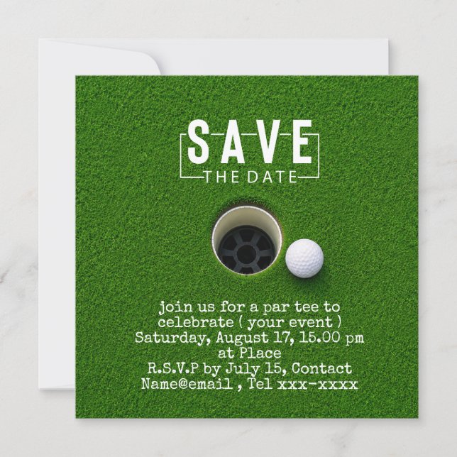 Golf Save the Date  Golfball ins Loch (Vorderseite)