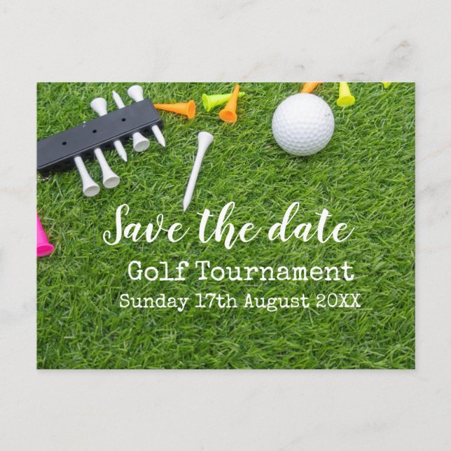 Golf Save the Date Golfturnier mit Ballspiel Ankündigungspostkarte (Vorderseite)