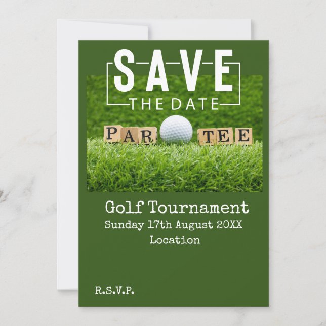 Golf Save the Date mit Golfball auf Grün Einladung (Vorderseite)