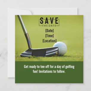 Golf Save the Date mit Golfball auf grünem Rasen