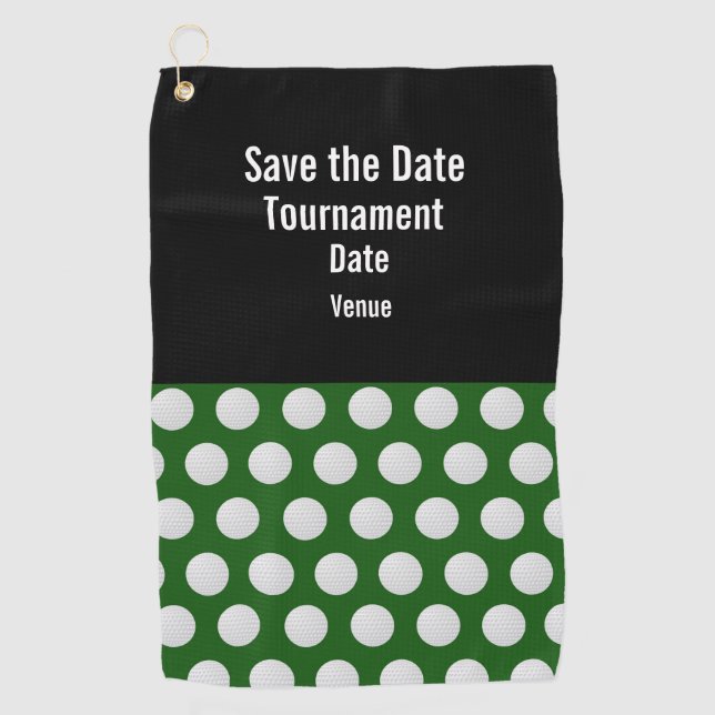 Golf Save the Date mit Golfball auf grünem Rasen   Golfhandtuch (Vorderseite)