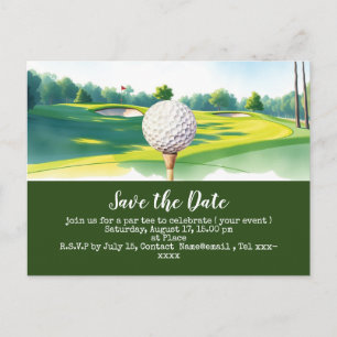 Golf Save the Date mit Golfball auf grünem Rasen Postkarte
