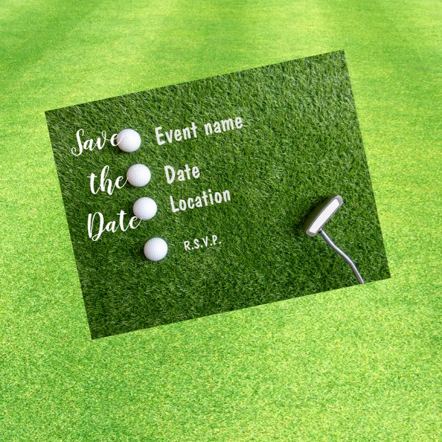 Golf Save the Date mit Golfball auf grünem Rasen Postkarte (Von Creator hochgeladen)