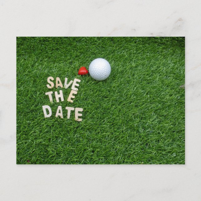 Golf Save the Date mit Golfball mit Liebe Card Postkarte (Vorderseite)