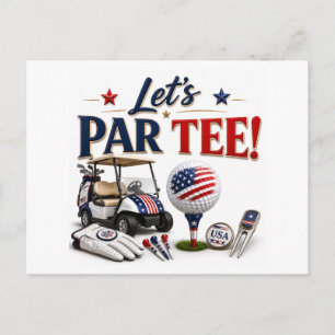 Golf Save the Date mit Golfball und amerikanischer Postkarte