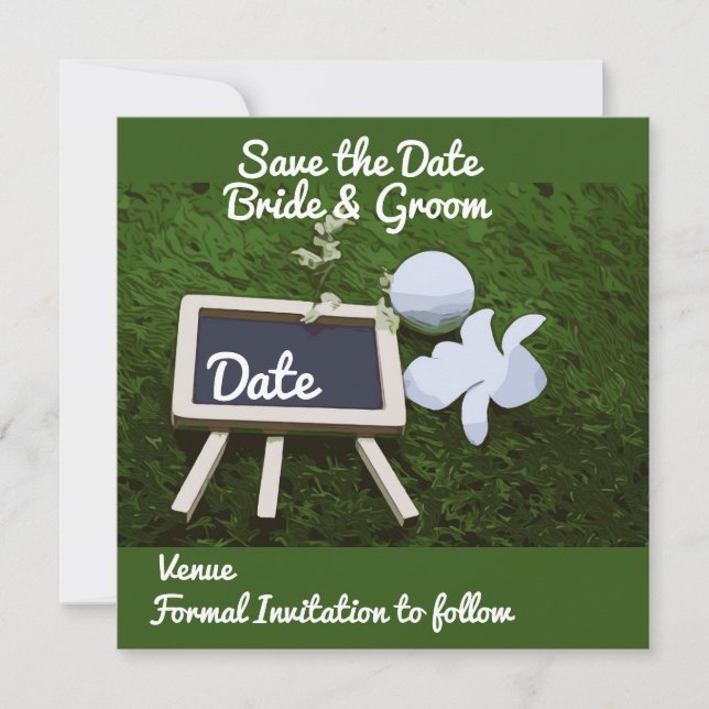 Golf Save the Date mit Golfball und Blume (Vorderseite)