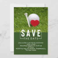 Golf Save the Date mit Golfball und Rotem Herz