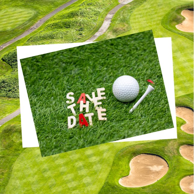 Golf Save the Date mit Golfball und Tee Ankündigungspostkarte (Von Creator hochgeladen)