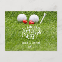Golf Save the Date mit Golfball und Tee auf Grün