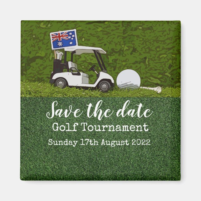 Golf Save the Date mit Warenkorb und Flagge Austra Magnet (Vorne)