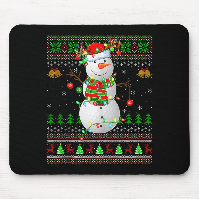 Golf Schneemann hässliche Weihnachtspullover Golfs Mousepad (Vorne)