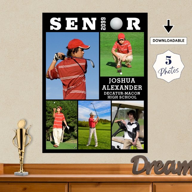 Golf Senior Abschluss 5 Foto Collage Poster (Von Creator hochgeladen)