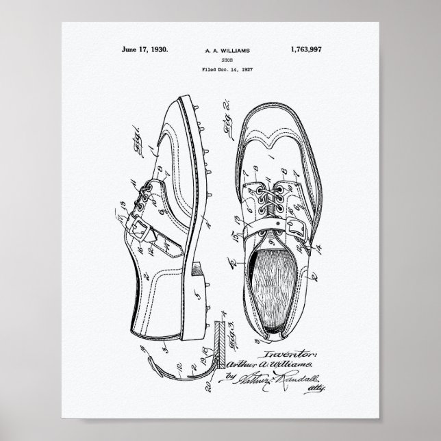 Golf Shoe 1927 Patentart - Weißbuch Poster (Vorne)