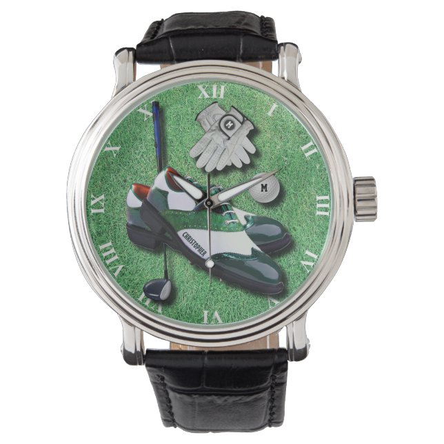Golf Shows Ball Gloves Club Treiber mit Ihrem Name Armbanduhr (Vorderseite)