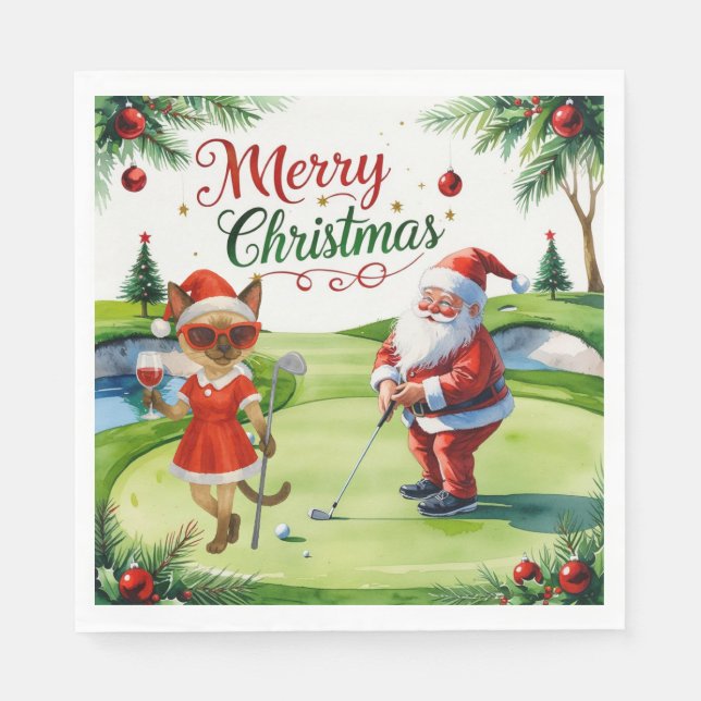 Golf Siamese Cat ist in Weihnachten Golf Course Serviette (Vorderseite)