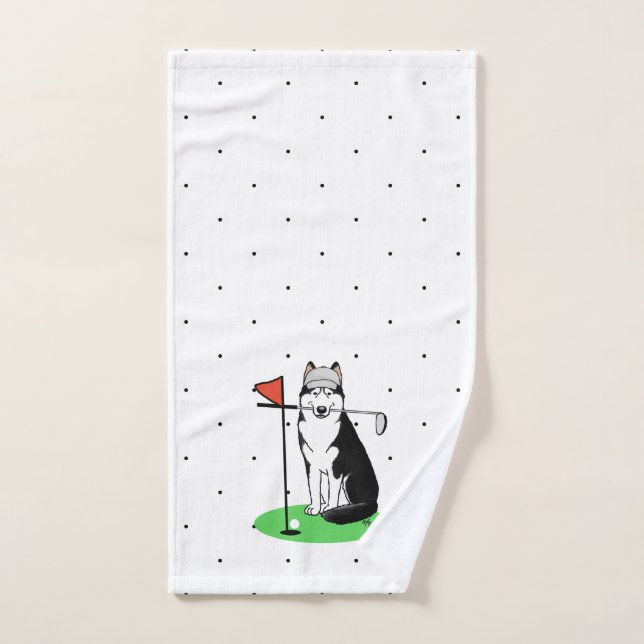 Golf Siberischer Husky (schwarz) Hund Niedliches S Badhandtuch Set (Handtuch)