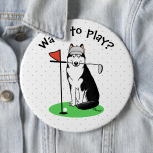 Golf Siberischer Husky (schwarz) Hund Niedliches S Button