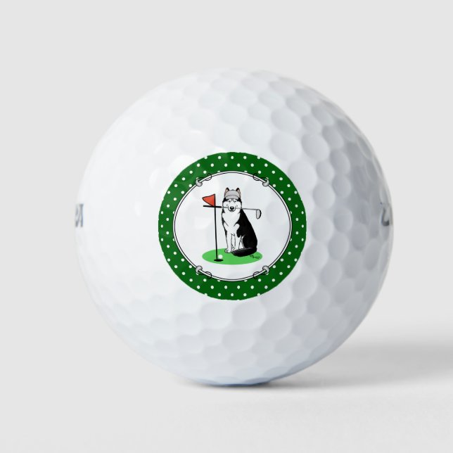 Golf Siberischer Husky (schwarz) Hund Niedliches S Golfball (Vorderseite)