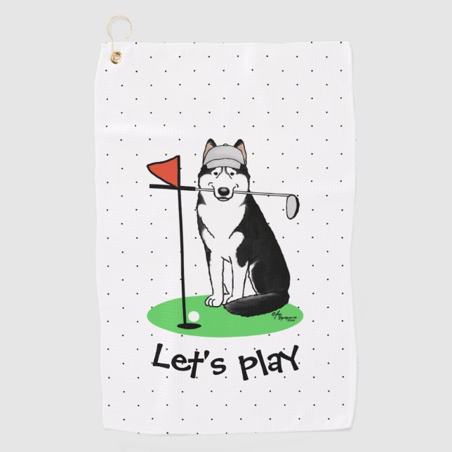 Golf Siberischer Husky (schwarz) Hund Niedliches S Golfhandtuch (Vorderseite)