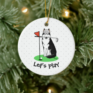 Golf Siberischer Husky (schwarz) Hund Niedliches S Keramik Ornament