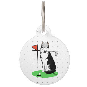 Golf Sibirischer Husky (schwarz) Hund spielt süß l Haustiermarke