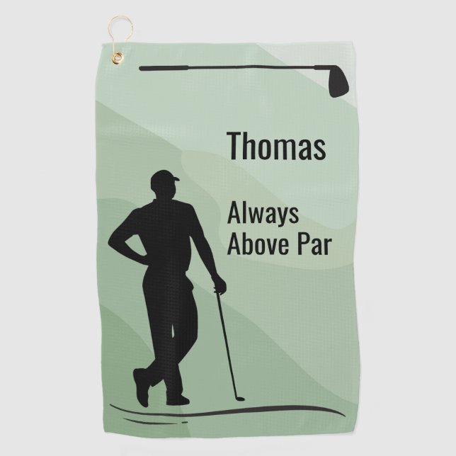 Golf Silhouette, Male, Name On Green Golfhandtuch (Vorderseite)