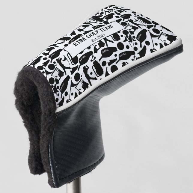 Golf Silhouette Muster Classic Black & White Golf Headcover (3/4 Vorderseite)