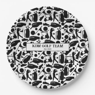 Golf Silhouette Muster Classic Black & White Pappteller