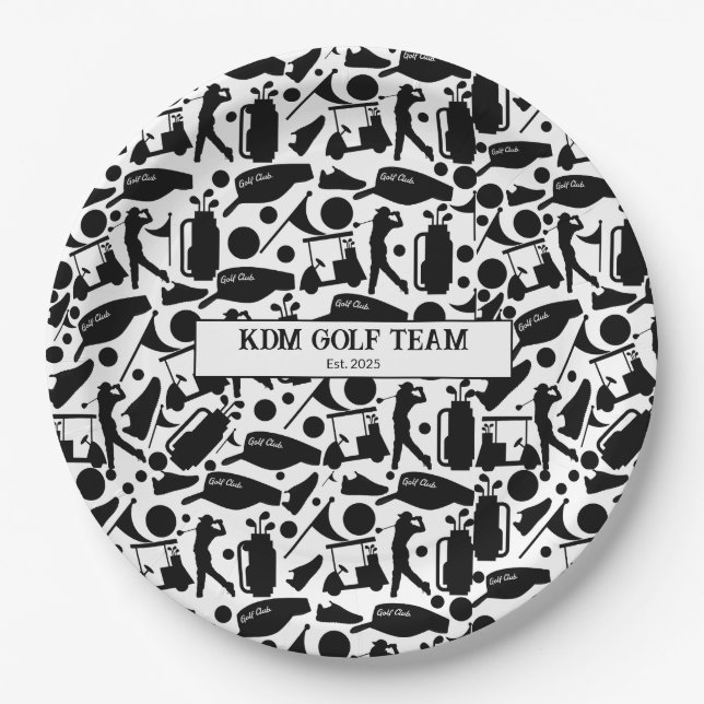 Golf Silhouette Muster Classic Black & White Pappteller (Vorderseite)
