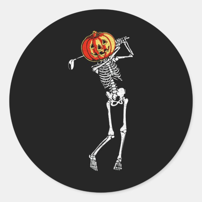 Golf Skeleton Pumpkin Halloween Kostüm Golfer Spio Runder Aufkleber (Vorderseite)