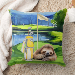 Golf Sloth Golfer auf Grün Kissen