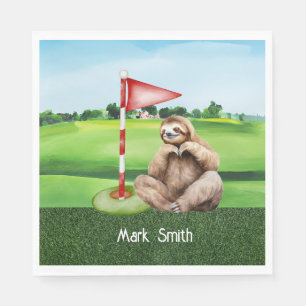 Golf Sloth Golfer auf grünem Gras Serviette