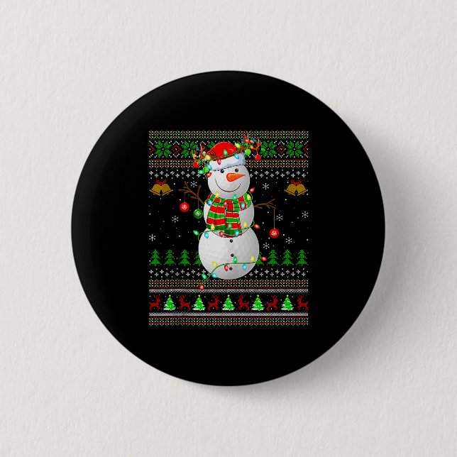 Golf Snowman Ugly Christmas Sweaters Golfing Golfe Button (Vorderseite)