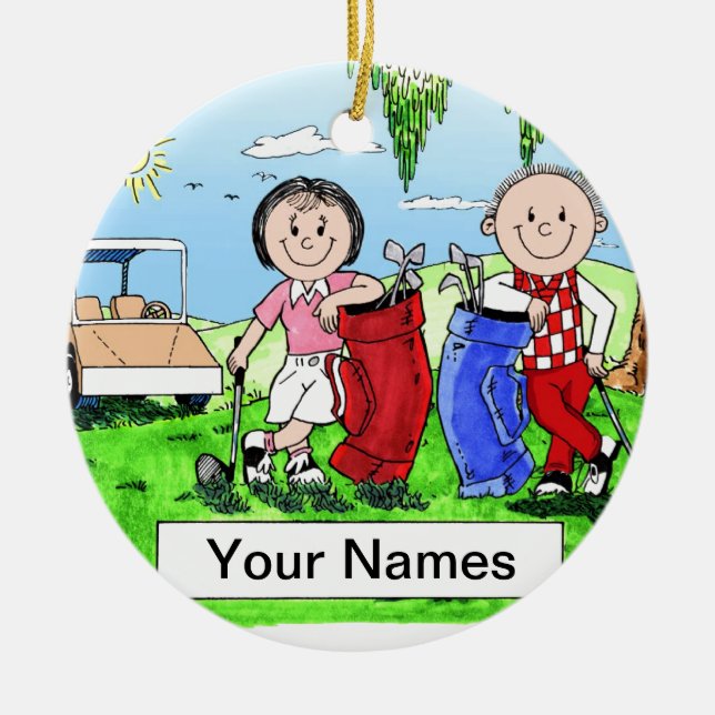 Golf spielende Paare - personalisiertes Keramikornament (Vorne)