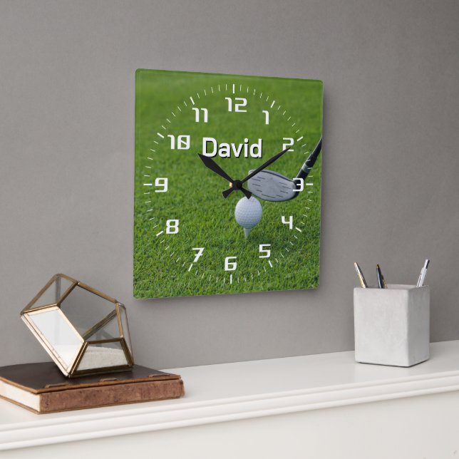 Golf Sport | Individualisierbares Geschenk Quadratische Wanduhr (Büro)