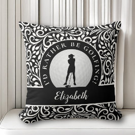 Golf Sports Silhouette Name Muster Schwarz & Weiß Kissen