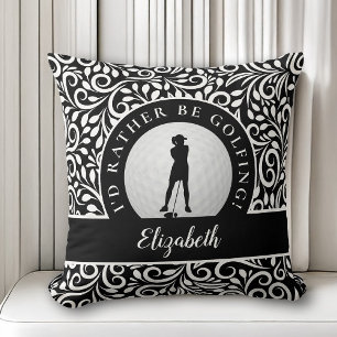 Golf Sports Silhouette Namensmuster Schwarz & Weiß Kissen