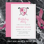 Golf Stylish 60th Adult Birthday Party Modern Pink Einladung<br><div class="desc">Celebrate her milestone in elegant golf style with this modern 60th birthday invitation featuring a personalized crest and crossed golf clubs. The refined palette of light gray, soft pink, and charcoal creates a stylish, feminine take on a classic golf theme—perfect for a golf club celebration, country club dinner, or birthday...</div>