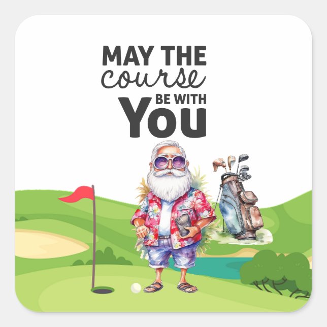 Golf Summer Christmas mit dem Weihnachtsmann unter Quadratischer Aufkleber (Vorderseite)