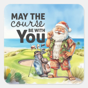 Golf Summer Christmas mit dem Weihnachtsmann unter Quadratischer Aufkleber