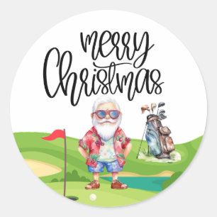 Golf Summer Christmas mit dem Weihnachtsmann unter Runder Aufkleber