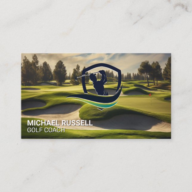 Golf Swing Logo | Hintergrund des Golfplatzes Visitenkarte (Vorderseite)