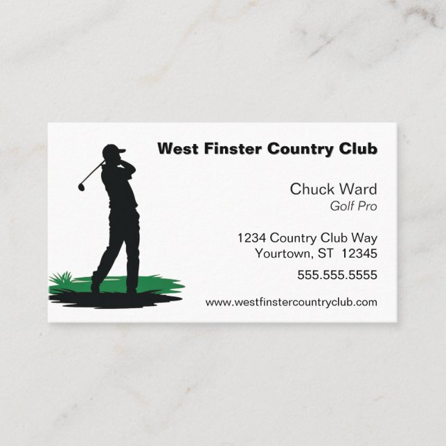 Golf Swing Silhouette Golf Pro Country Club Visitenkarte (Vorderseite)