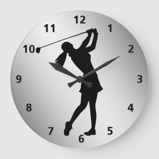 Golf Swinger, Weiblich individuell anpassbar Große Wanduhr (Vorderseite)